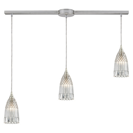 ELK LIGHTING Kersey 3-Lght Linear Pendant in Satin Nckl with Clear Crystal 10458/3L